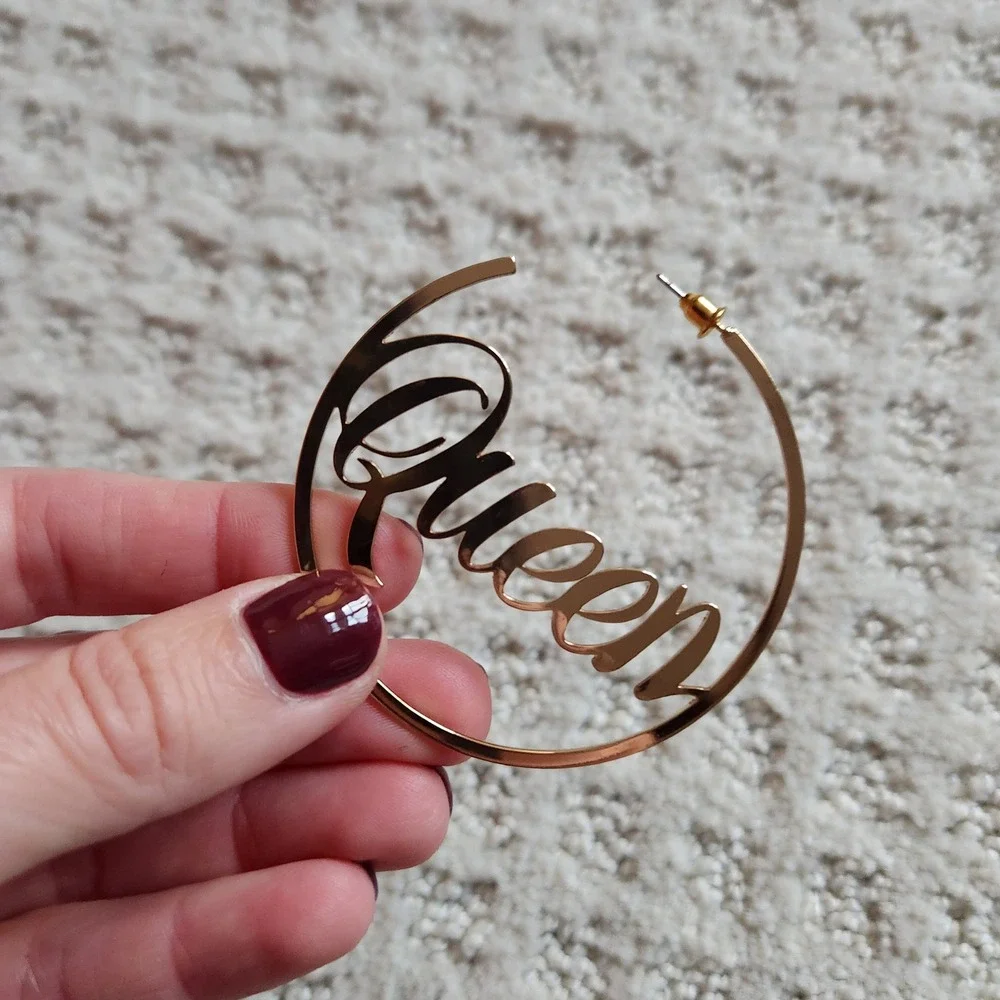 Gold Tone‎ Queen Hoop Earrings Statement Dangle Large Fashion Jewelry